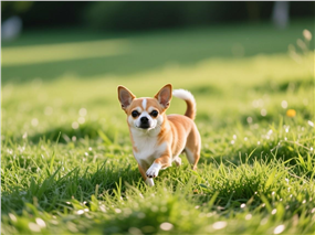春日草地可爱小狗奔跑图片